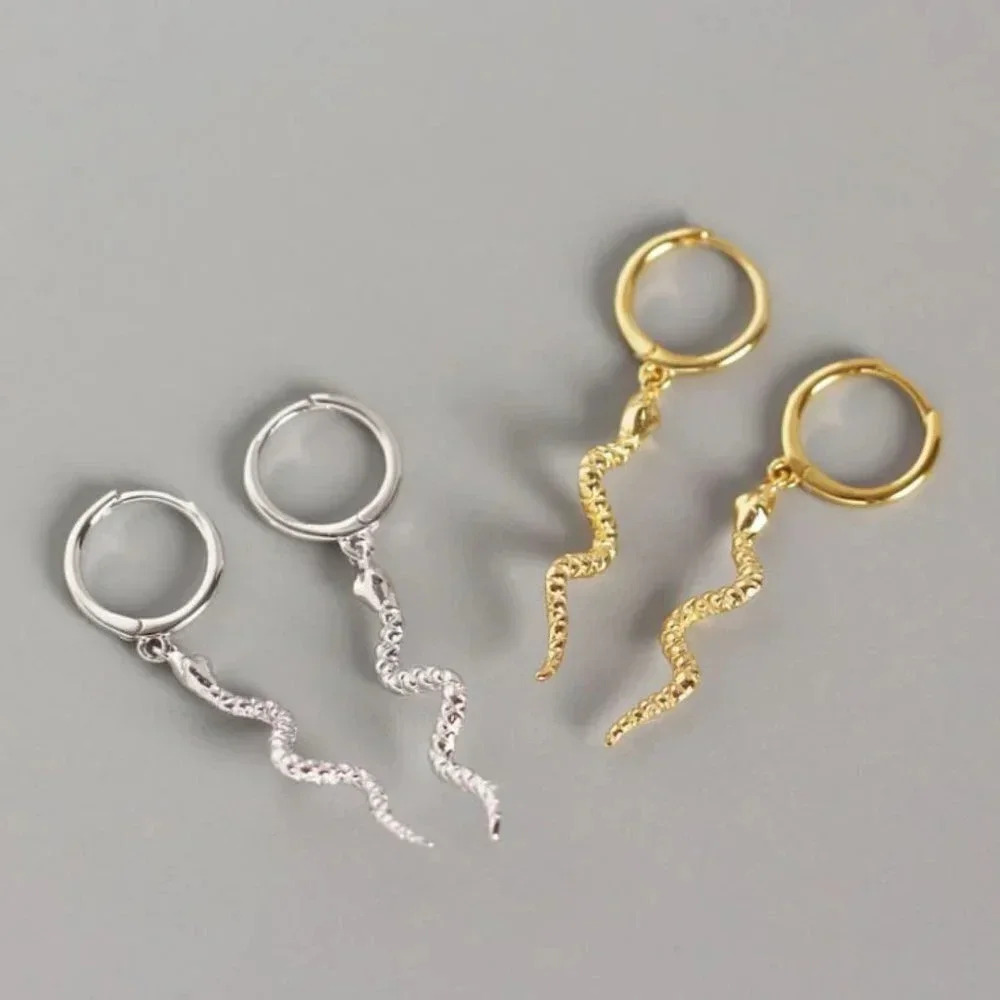 Sterling Silver Minimalist Snake Hoop Earrings